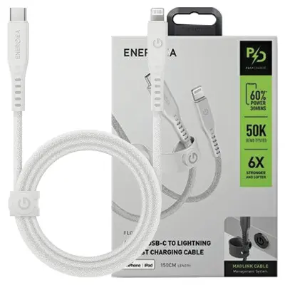 ENERGEA FLOW USB-C KABEL ZA LIGHTNING C94 MFI 1,5M BEL 60W 3A PD FAST CHARGE