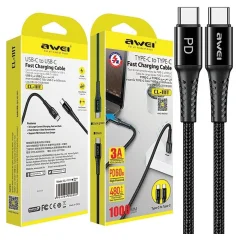 AWEI CL-111T KABEL USB-C NA USB-C 60W ČRN/ČRN ZA TELEFONE IN TABLICE