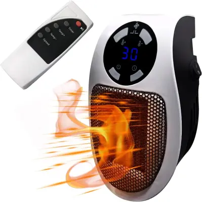 500 W mini ventilatorski grelnik - prenosen, varčen z energijo, daljinski upravljalnik