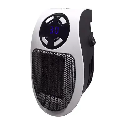 Priključni grelec, mini električni grelec 500 W, nastavljiv termostatski grelec, funkcija nadzora temperature, funkcija časovnika, prenosni grelec