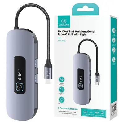 USAMS ADAPTER HUB 6IN1 USB 3.0 SD TF HDMI USB-C ZA PRENOSNIK SIVA