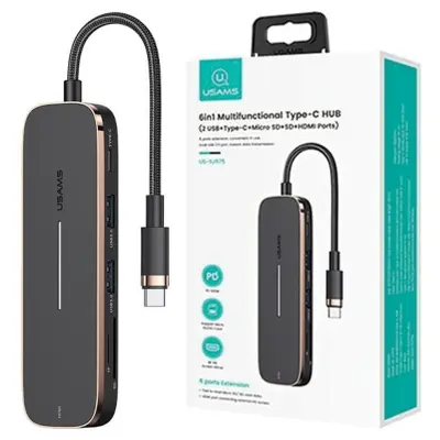 USAMS ADAPTER HUB 2XUSB + USB-C + HDMI + MICRO SD + SD ZA PRENOSNIK ČRN