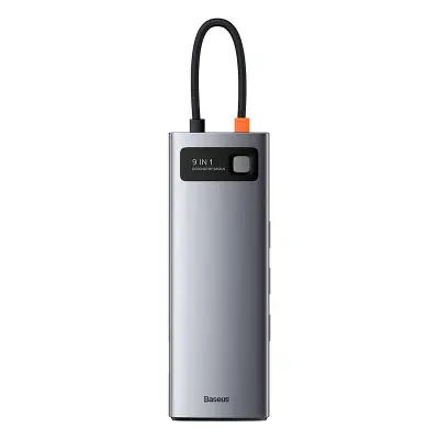 Hub 9in1 Baseus Metal Gleam Series, USB-C do 3x USB 3.0 + HDMI + USB-C PD + Ethernet RJ45 + microSD/SD + VGA