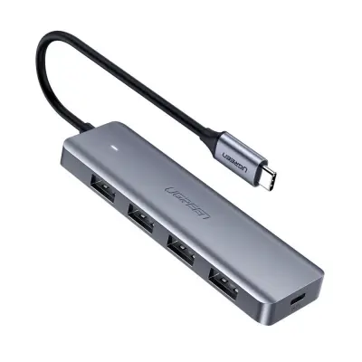 Ugreen USB C HUB 4-portni razdelilnik USB 3.2 Gen 1 s polnilnim priključkom USB-C v sivi barvi (CM219 70336)