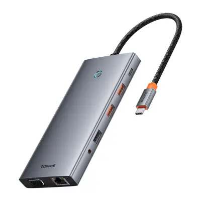 Baseus PortalJoy 13-v-1 USB-C Hub – 2x HDMI/DP/VGA/USB-A 3.1/USB-C 3.1/USB-A 2.0/PD/RJ45/SD/TF/AUX – siva