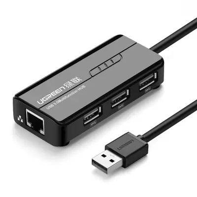HUB Omrežni adapter USB-A - RJ45 10/100 Mbps / 3x USB 3.0 črn