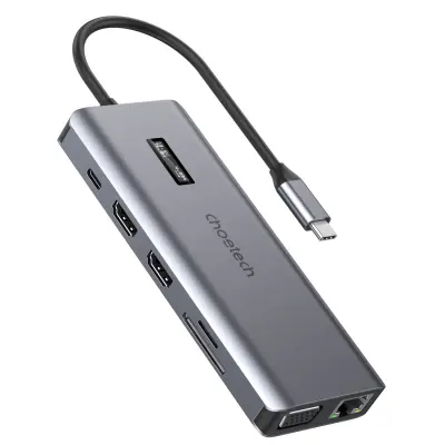 Multifunkcijski adapter HUB z zaslonom USB-C USB-A VGA AUX SD TF 12v1 siv