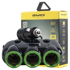 AWEI CAR SPLITTER C-35 3 VTIČNICE ZA VŽIGALNIK 12V + 2 USB ČRN