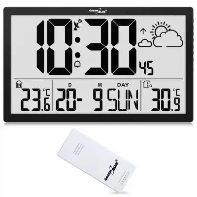 LCD stenska ura GREENBLUE GB218 + vremenska postaja, DCF
