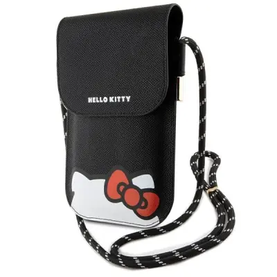 HELLO KITTY USNJENA TORBA, ČRNA, OVITEK ZA TELEFON, KABEL