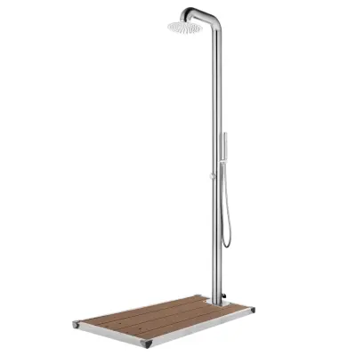 The Living Store Vrtni tuš z rjavim podstavkom 230 cm nerjaveče jeklo - Vrtni Tuš