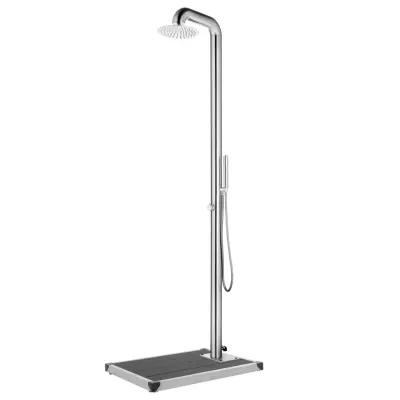 The Living Store Vrtni tuš s sivim podstavkom 230 cm nerjaveče jeklo - Vrtni Tuš