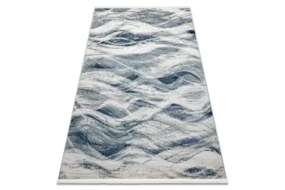 DISTIN 0849A mornarsko modra / modra / bela moderna preproga - Valovi, vintage, resice 160x230 cm