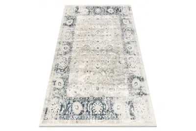 DISTIN 0843A bela / mornarsko modra / modra moderna preproga - Ornament, okvir, vintage, resice 160x230 cm