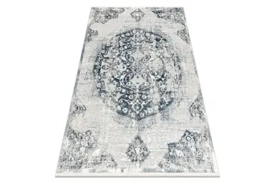 DISTIN 0820A mornarsko modra / modra / bela moderna preproga - Ornament, vintage, resice 80x150 cm