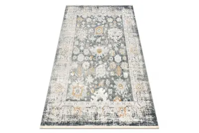 DISTIN 0835A siva / svetlo siva / bela moderna preproga - Ornament, okvir, vintage, resice 160x230 cm