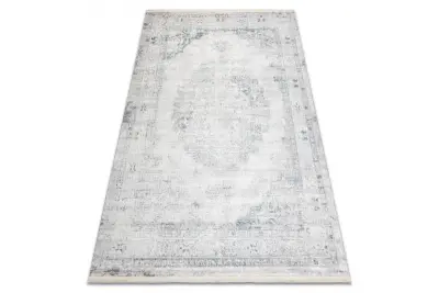 DISTIN 0201A bela / modra / svetlo zelena moderna preproga - Ornament, okvir, vintage, resice 160x230 cm