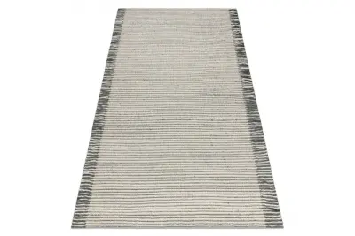 Volnena preproga TAHAR 99003F krema / siva - ROČNO TKANA Linije, resice 90x150 cm