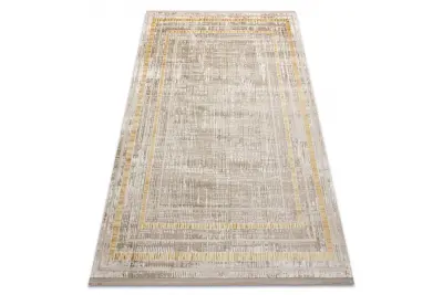 Moderna preproga DUKE 51523 bež / zlata - Okvir, strukturiran, zelo mehak, resice 80x150 cm
