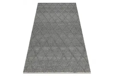 Volnena preproga TAHAR 99001K antracit - ROČNO TKANA petlja, rombovi, boho 120x180 cm