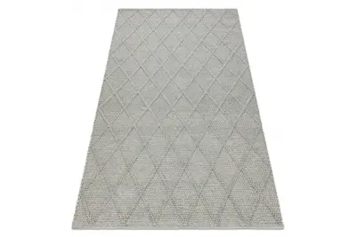 Volnena preproga TAHAR 99001G siva - ROČNO TKANA petlja, rombovi, boho 120x180 cm