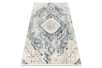 DISTIN 0816A modra / svetlo zelena / bela moderna preproga - Ornament, vintage, resice 80x150 cm