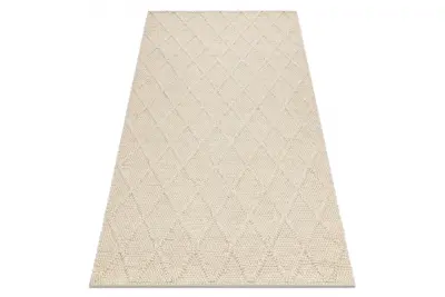 Volnena preproga TAHAR 99001B krema - ROČNO TKANA petlja, rombovi, boho 200x290 cm