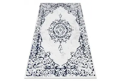 Preproga ALLURE 1961 Ornament, okvir - strukturna, elegantna, glamur belo / plava 120x170 cm