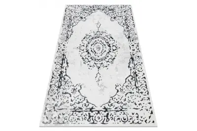 Preproga ALLURE 1961 Ornament, okvir - strukturna, elegantna, glamur belo / siva 140x190 cm