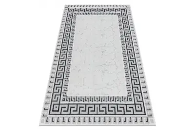 Preproga ALLURE 1960 Grški ključ, okvir - strukturna, elegantna, glamur belo / siva 160x220 cm