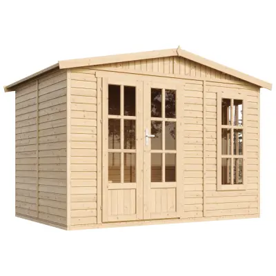 Lesena vrtna hiša - H232x332x222 cm/6 m² - Panelna konstrukcija, Vrtna pisarna s podi - TIMBELA M334FB