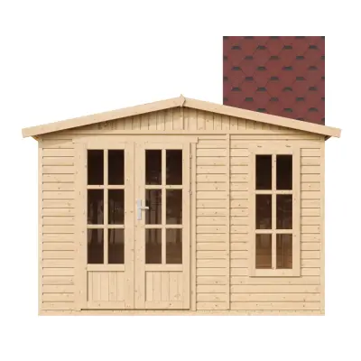 Lesena vrtna hiša - H232x332x222 cm/6 m² - Vrtna pisarna s podom in bitumenskimi ploščicami - TIMBELA M334FB+H334FBRED