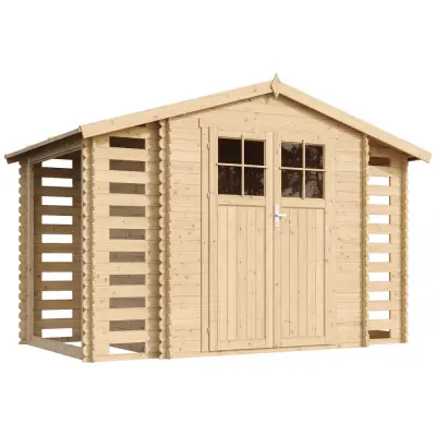 Lesena vrtna lopa - 328x206xH218 cm/ 5,47 m2 - Vrtna hiša s podi - TIMBELA M391F+M391G