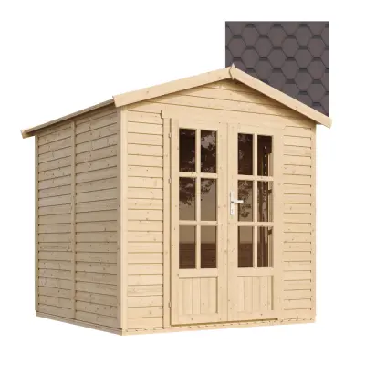 Lesena vrtna hiša - H233x233x222 cm/4 m² - Vrtna pisarna s podom in bitumenskimi ploščicami - TIMBELA M351FB+H351FBBROWN