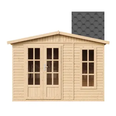 Lesena vrtna hiša - H232x332x222 cm/6 m² - Vrtna pisarna s podom in bitumenskimi ploščicami - TIMBELA M334FB+H334FBBLACK