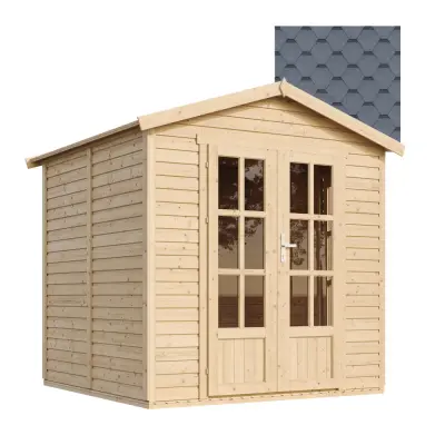 Lesena vrtna hiša - H233x233x222 cm/4 m² - Vrtna pisarna s podom in bitumenskimi ploščicami - TIMBELA M351FB+H351FBGREY