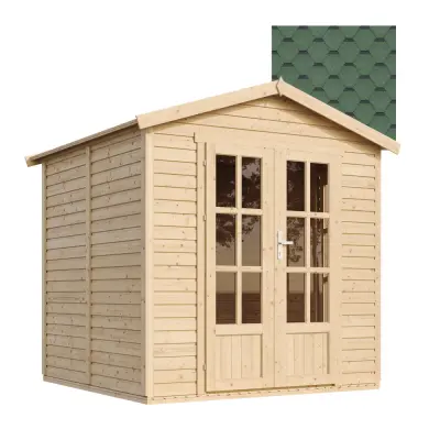 Lesena vrtna hiša - H233x233x222 cm/4 m² - Vrtna pisarna s podom in bitumenskimi ploščicami - TIMBELA M351FB+H351FBGREEN