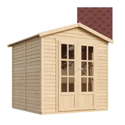 Lesena vrtna hiša - H233x233x222 cm/4 m² - Vrtna pisarna s podom in bitumenskimi ploščicami - TIMBELA M351FB+H351FBRED