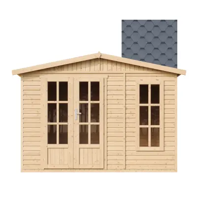 Lesena vrtna hiša - H232x332x222 cm/6 m² - Vrtna pisarna s podom in bitumenskimi ploščicami - TIMBELA M334FB+H334FBGREY