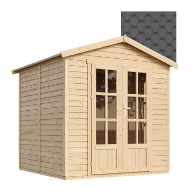 Lesena vrtna hiša - H233x233x222 cm/4 m² - Vrtna pisarna s podom in bitumenskimi ploščicami - TIMBELA M351FB+H351FBBLACK