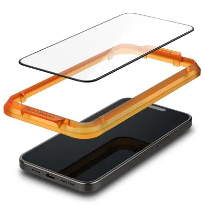 SPIGEN KALJENO STEKLO ALM GLASS FC 2-PACK ZA IPHONE 15 PLUS ČRN