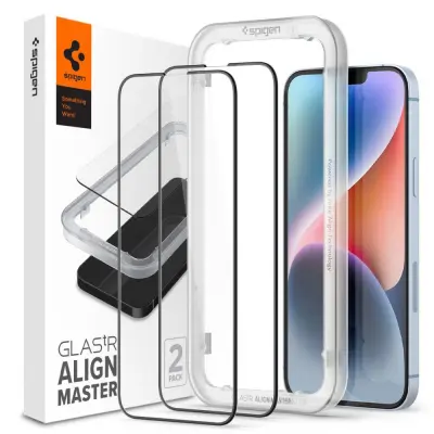Spigen ALM Kaljeno Steklo FC za iPhone 13/13 Pro/14 - Črna, 2 Kos