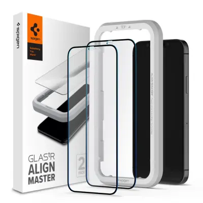 SPIGEN KALJENO STEKLO ALM GLASS FC 2-PACK ZA IPHONE 12/12 PRO ČRN