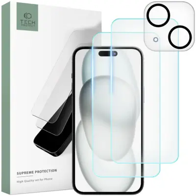 TECH-PROTECT KALJENO STEKLO ZA IPHONE 15 SUPREME SET CLEAR 9H