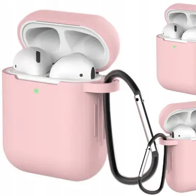 Silikonski mehki ovitek za AirPods 1/2 s karabinom - roza