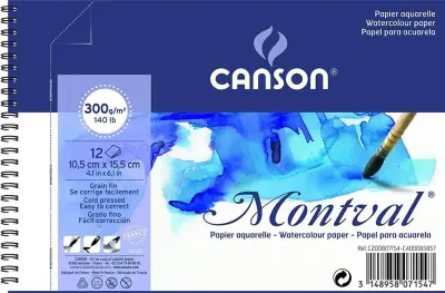 Blok akvarelni spirala Montval 10,5x15,5 cm 300 g, 12 listni; Cold Pressed