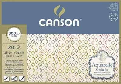 Blok akvarelni Aquarelle Canson 25x36 cm 300 g, 20 listni, Cold Pressed