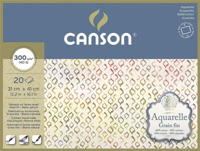 Blok akvarelni Aquarelle Canson 31x41 cm 300 g, 20 listni, Cold Pressed