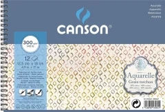Blok akvarelni spirala Aquarelle Canson 12,5x18 cm 300 g, 12 listni; Hot Pressed