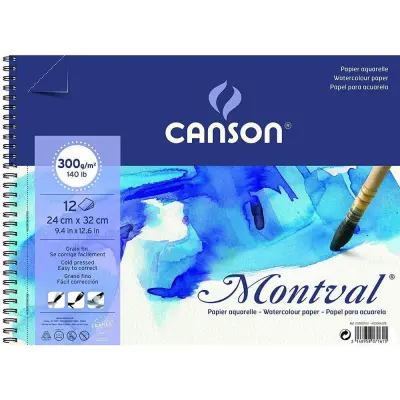 Blok akvarelni spirala Montval 24x32 cm 300 g, 12 listni; Cold Pressed